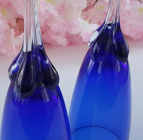 2pc Cobalt Blue Champagne Flute Set 10 inch Tall Champagne Glasses - Picture 5 of 10