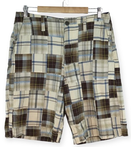 Vintage U.S. Vintage Shorts Herren XL blau braun Madras Patchwork kariert Chino 10" Ins
