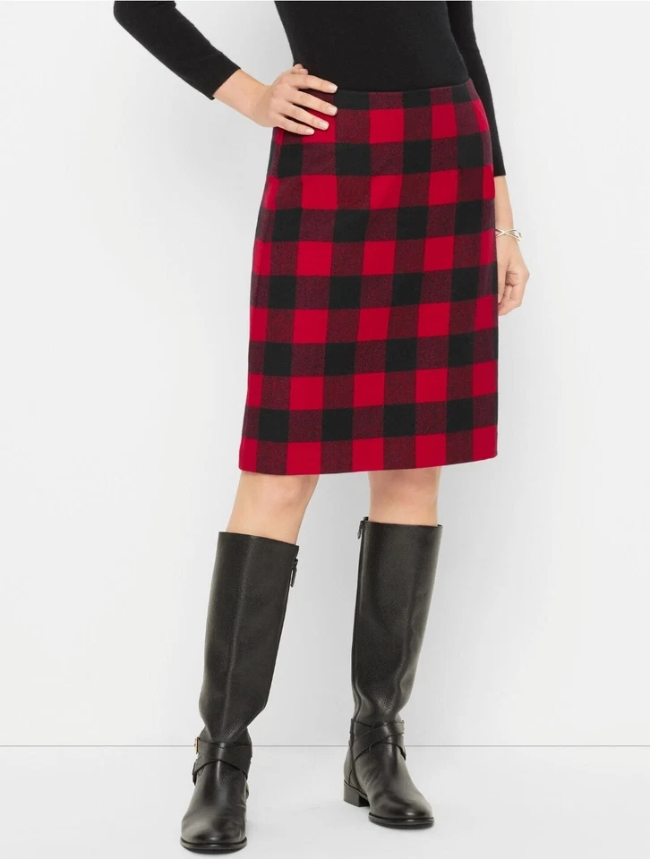 NWT Talbots Knee Length Tartan Plaid Pencil Lined Wool Blend Skirt sz 14