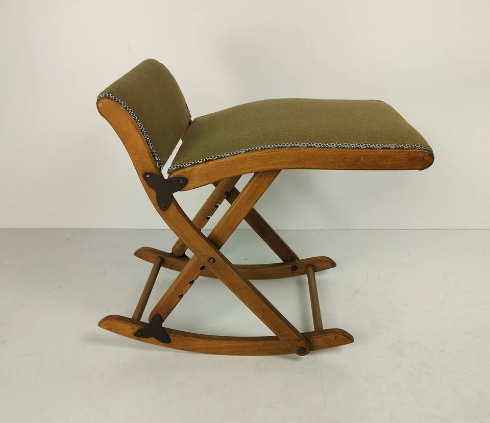 Plegable Especial Ajustable Mecedor Pie Taburete Reposapiés Otomano Madera Tela Verde Fu Foto 2 de 4