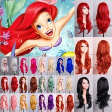 Long Wavy Cosplay Full Wig Mermaid Ariel Multi-Coloured Wigs Orange Red Blonde A