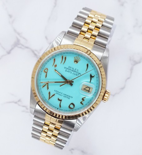 Gents Steel & Gold Rolex Datejust with Tiffany Blue Arabic Dial - Box & Papers. - Picture 4 of 13
