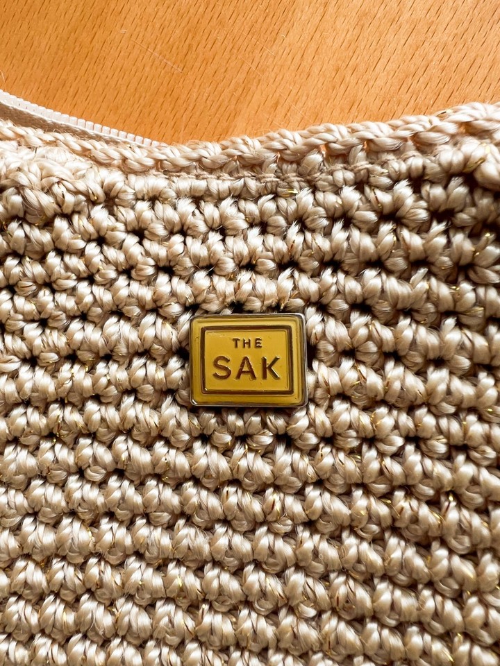 The Sak Crochet Small Crossbody Bag Beige with Gold Threads eBay