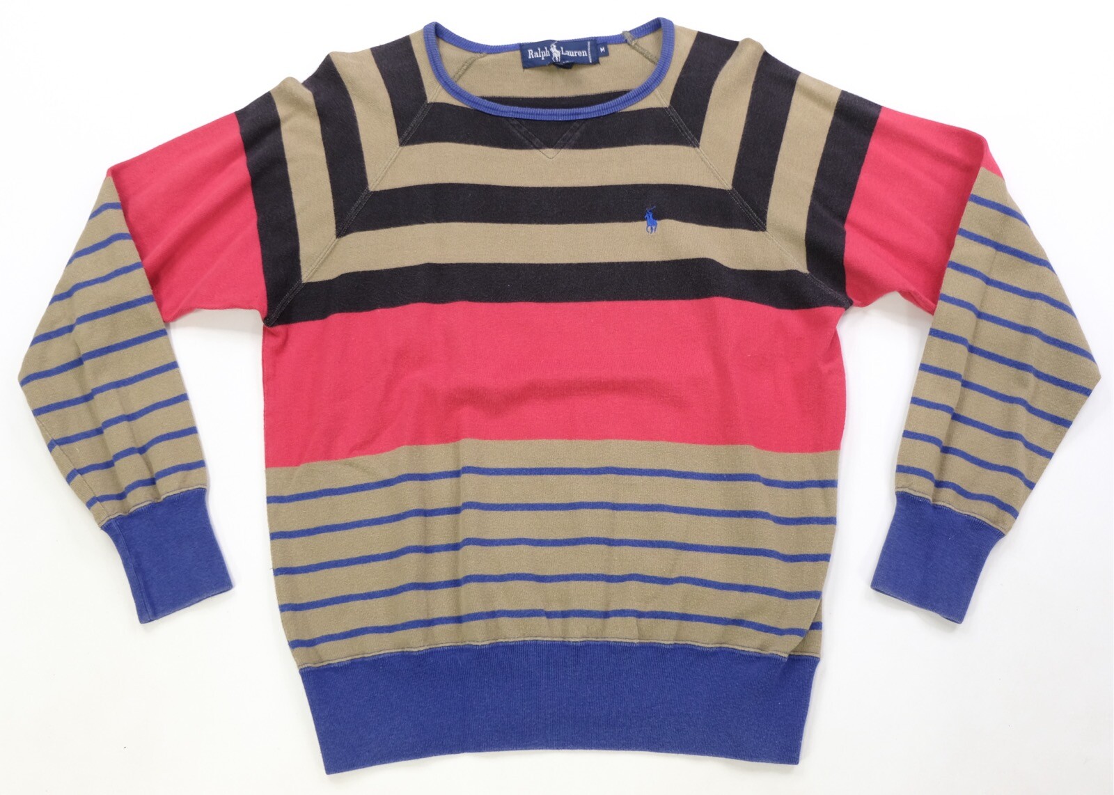 Rara felpa pullover vintage RALPH LAUREN piccola pony a righe anni '90 polo taglia M