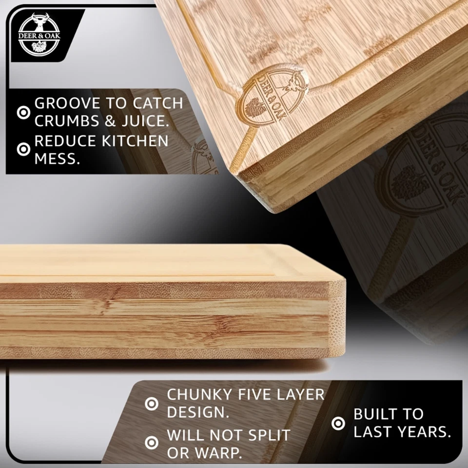 Butchers Block Chopping Board Premium Large Wooden Thick Wood Cutting Board UK - Image 2 of 4