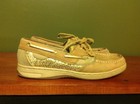 Maui Island Boat Shoes Tan Suede Gold Glitter Slip On Docksiders Women’s Sz 5M — photo 4