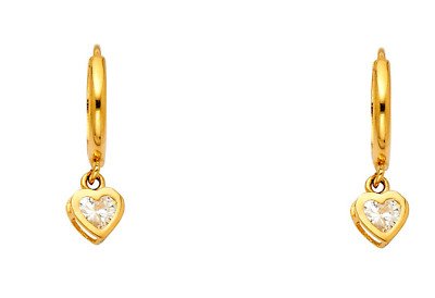 14K massives Gelbgold 6 mm hängendes Laborgefertigtes Herz Diamant Creolen Huggies Ohrring
