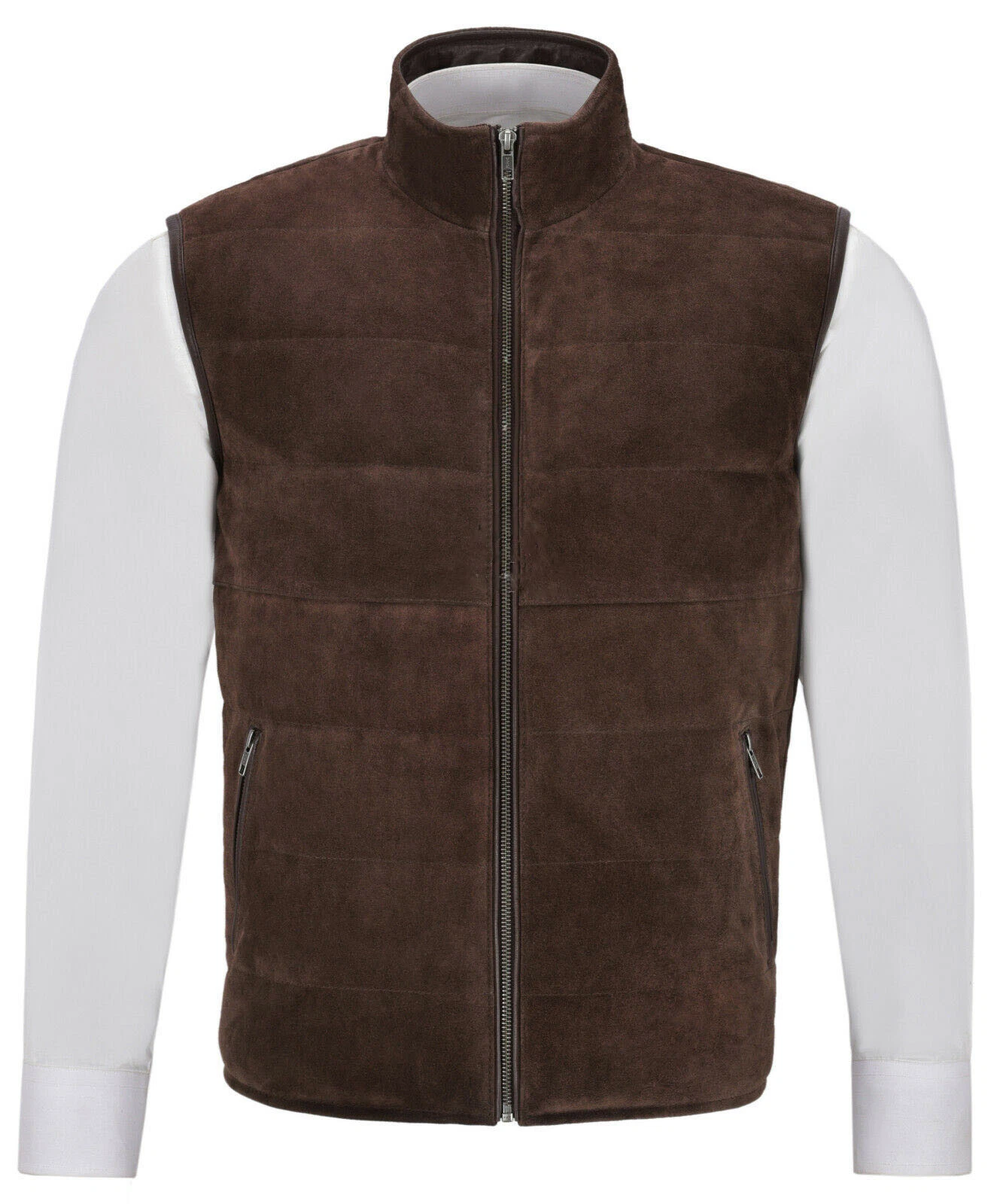 Genuine Handmade Men's Brown Suede Waistcoat Pure Sheepskin Gilet Style VestCoat