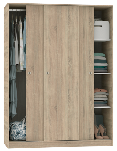 Armario ropero de 3 correderas y estantes color roble 150x200 | eBay
