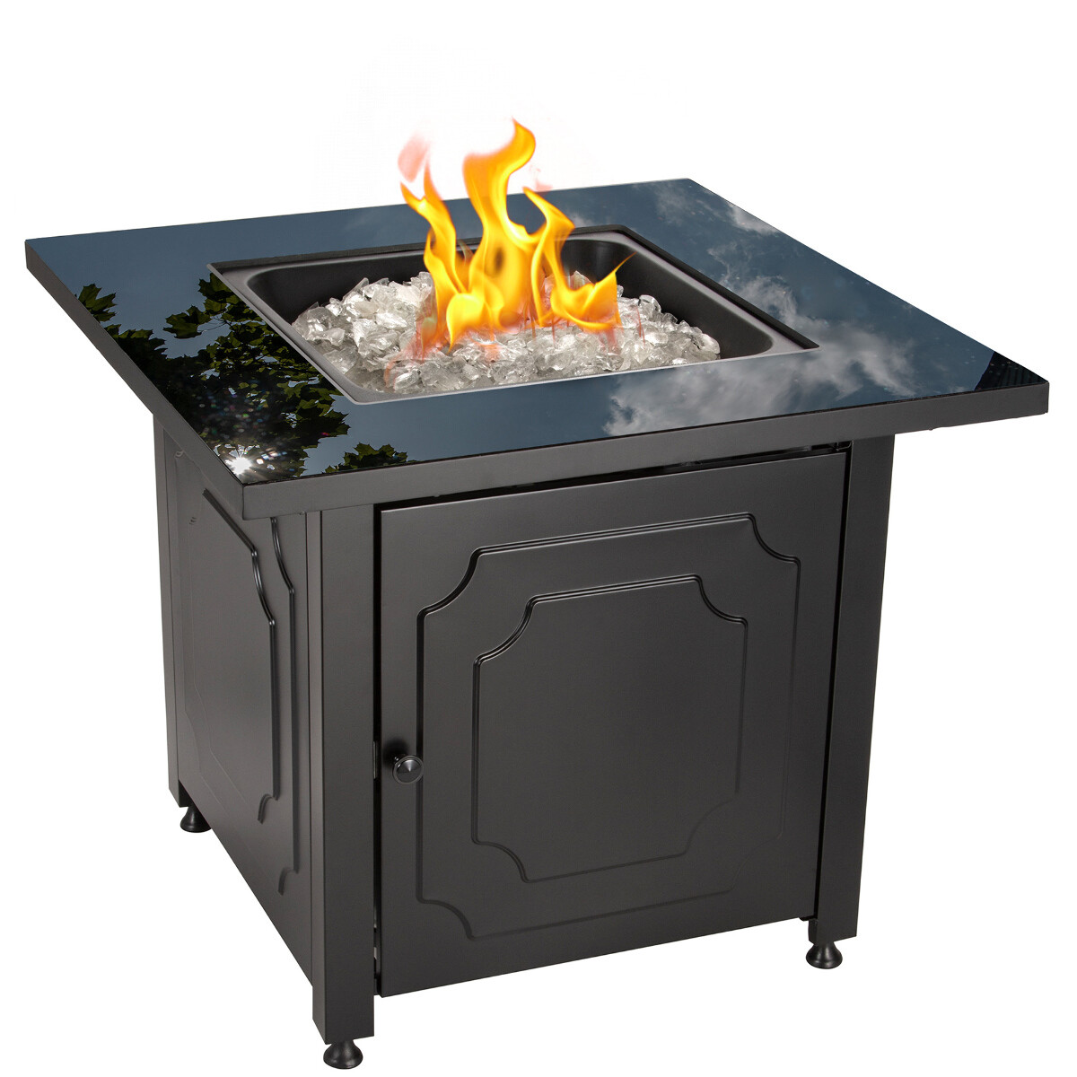 Endless Summer 30" Outdoor Propane Black Glass Top Fire Pit (White Fire