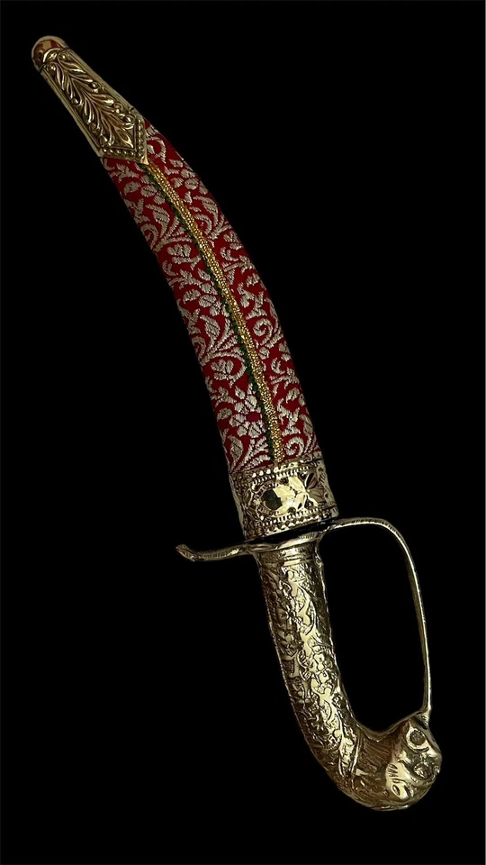 Rosto de leão sikh Kripan cerimônia de casamento bainha gravada esculturas latão 10” - Imagem 2 de 4