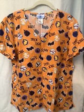 SB Scrubs Halloween Orange Boo Scary Print Nurse Healthcare Uniform Top Large