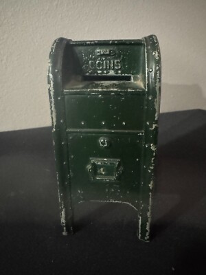 vintage Metal Mailbox US MAIL BANK Coin Green