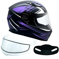 Purple Adult Full Face Snow Helmet Dual Lens Anti Fog Shield Retractable Visor