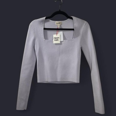 NWT Open Edit Square Neck Ribbed Crop Sweater