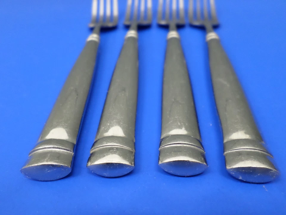 4 Farberware STEPHANIE Glossy Banded Tip Heel Stainless Flatware 8" DINNER FORKS - Image 4 of 4