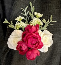 Men  s Pocket Boutonniere No Pin No Needles Red Ivory Rose Prom Wedding Handmade