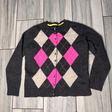 Apt 9 100 Cashmere Argyle Cardigan Sweater Pink Gray Size XL