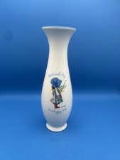 Holly Hobbie Collectible Vase White W/ Blue Trim 9 1/2 Vintage EUC