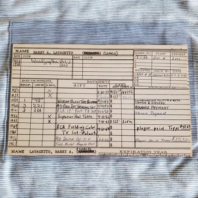 1957 Topps 1/1 Cookie Lavagetto PLAYER INDEX FILE CARD COA Vault Senators MLB