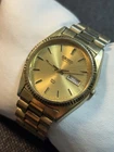 Vintage Seiko Men Gold Tone Quartz Watch 5Y23-8A69 Day/Date,Fluted Bezel,36mm
