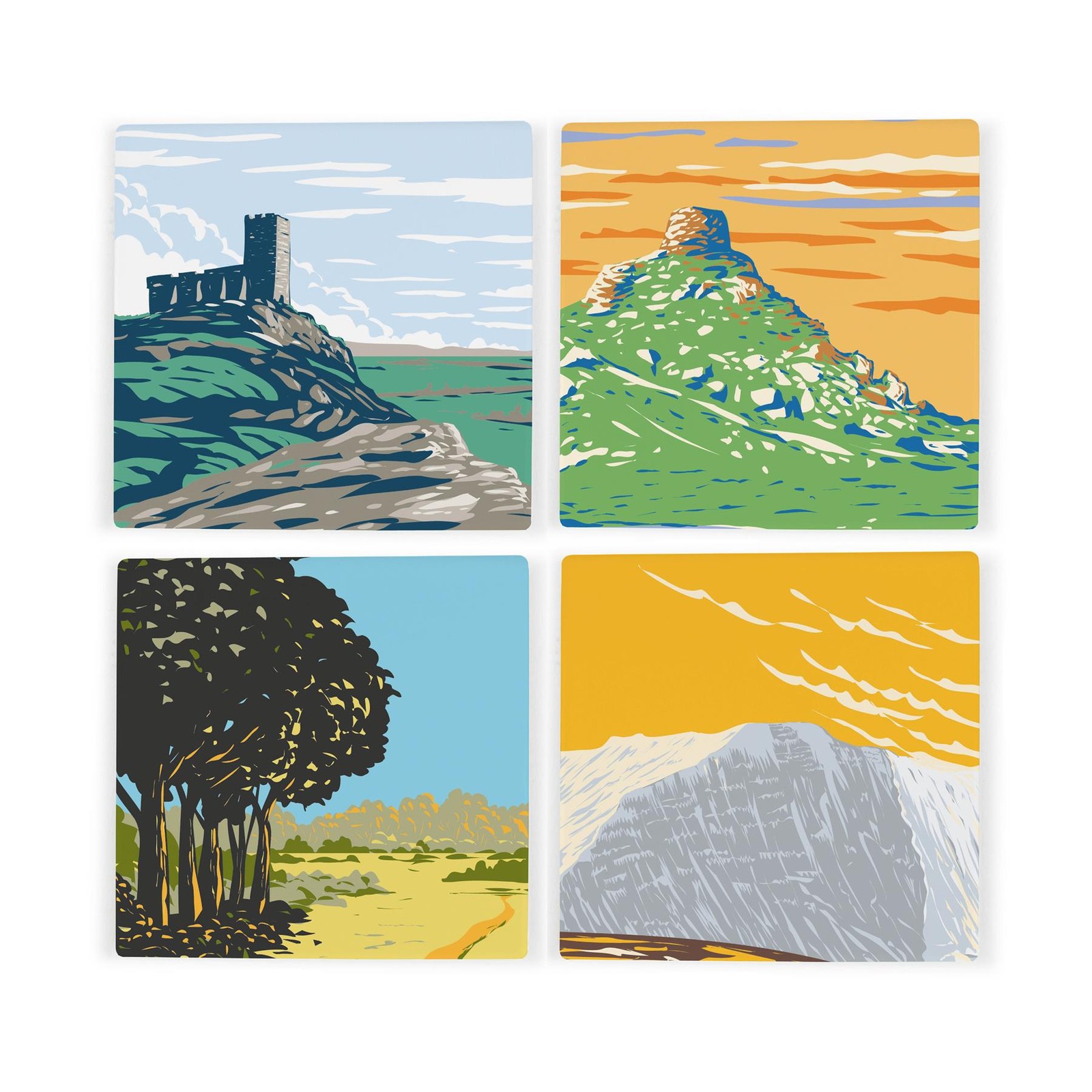 Southern National Parks Ceramic Coaster Set - UK Landmarks Set of 4 Gift