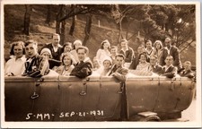 Charabanc Group Outing UK Vintage Coach Ride 1931 - RPPC Photo Postcard