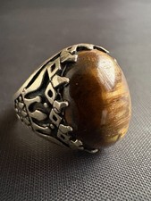 Natural Tiger's Eye Sterling Silver Ring Handcrafted Men's Ring Size 9.5 US