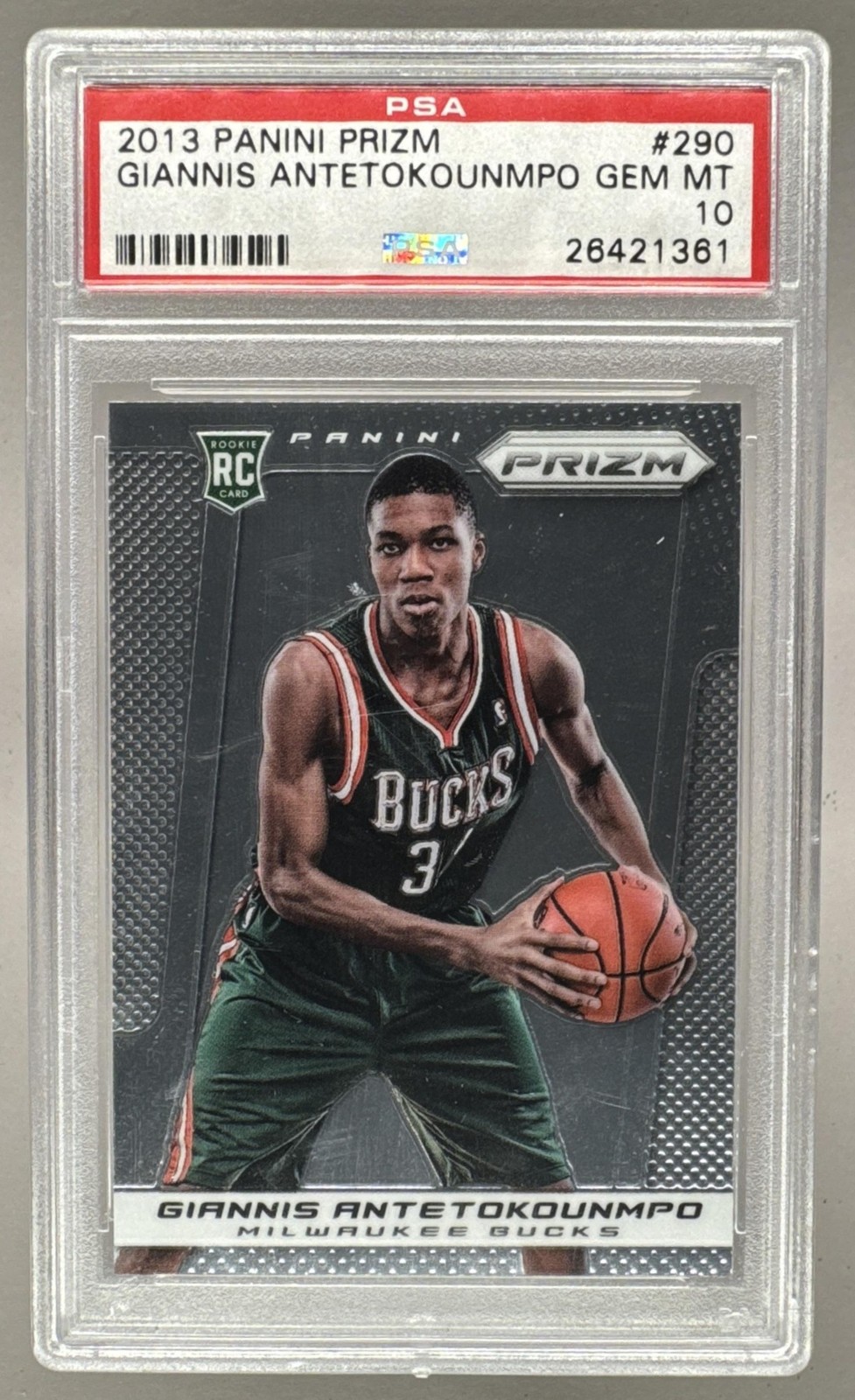 26421361 Giannis Antetokounmpo 2013 Panini Prizm #290 Rookie RC PSA 10