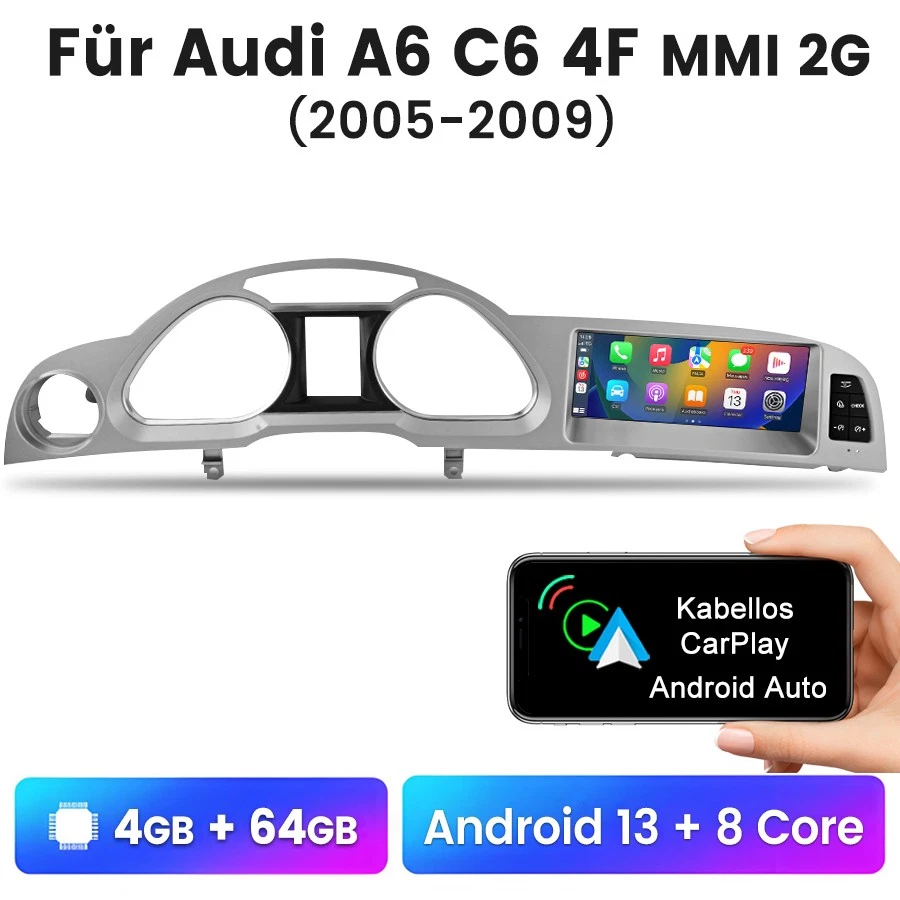 4+64GB für Audi A6 C6 4F MMI 2G 2005-2009 Carplay Bluetooth Navi Multimedia AUTO