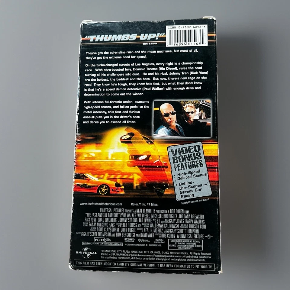 The Fast and the Furious VHS 2001 Paul Walker Vin Diesel TESTED - Image 3 of 3