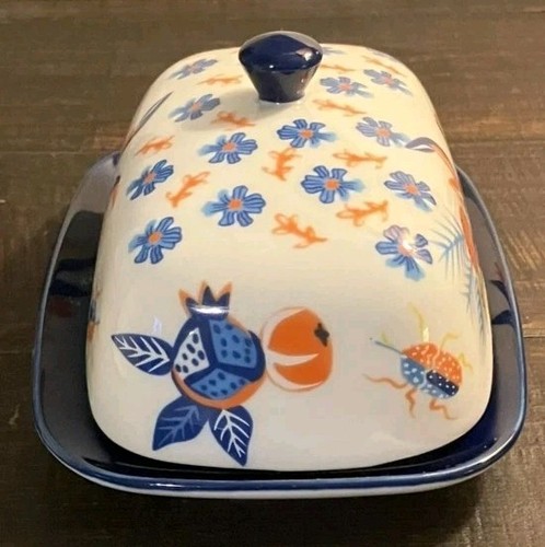 Potter’s Studio Blue/Orange Floral Butter Dish - Picture 4 of 6