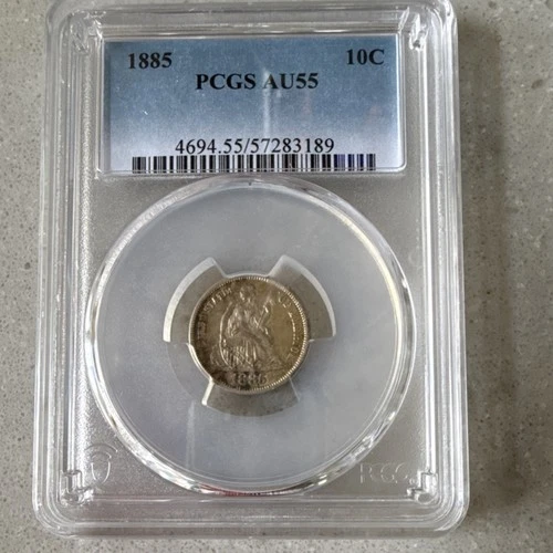 1885 Seated Liberty Dime PCGS AU55 Circulated Ten Cent Coin Certified 10C