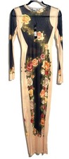 NWT Medium Fashion Nova Venus Mesh Print Bodycon Maxi Dress Long Sleeves