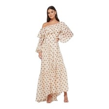 MANGO Off The/Drop Shoulder Polka Dot Ruffles Maxi Dress XL