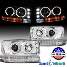 Fits 2001-2006 Gmc Sierra Yukon Halo Projector Headlights Led Sequential Signal