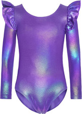 Gymnastics Leotards for Girls Ruffle Long Sleeve Practice Outfits Kids Dance Bod