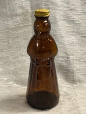 Vintage Mrs. Butterworth’s Amber Glass Syrup Bottle With Yellow Metal Lid --8950
