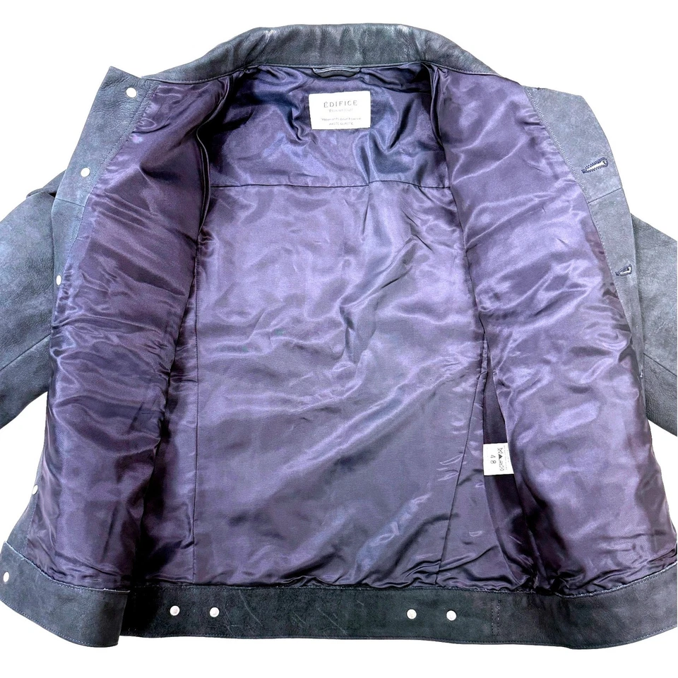 EDIFICE Mens Dark Gray/Black Suede Trucker Jacket Button Front Sz 48 - Image 4 of 4