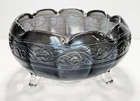 VINTAGE IMPERIAL GLASS FLORAL IRIDESCENT SMOKE CARNIVAL GLASS 3 FOOTED BOWL 7"