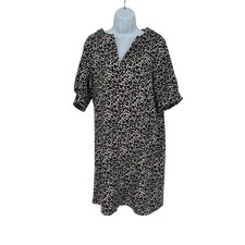 Karen Kane Black Cream Animal Cheetah Leopard V-Neck Short Sleeve Midi Dress XL