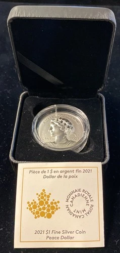 2021 $1 Fine Canadian Silver Coin + Peace Dollar + 1 Troy oz. .9999 Silver + OGP