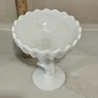 Vintage Indiana Glass Lotus Blossom Milk Glass Pedestal Compote Bowl Candy Dish