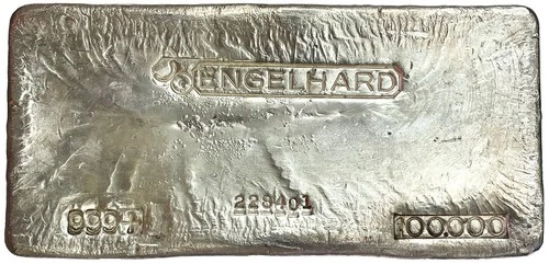 VINTAGE 100 OZ  999+ SILVER 4th SERIES ENGELHARD CANADA BULL LOGO SIX DIGIT BAR