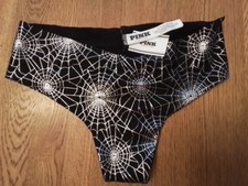 NWT VICTORIA'S SECRET PINK SPIDER WEB HALLOWEEN THICK SIDE THONG PANTIES Small