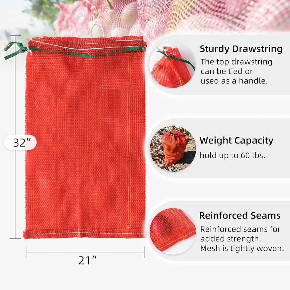 Durable Reusable Mesh Produce Bags - 21" x 32" for Vegetables & More (50pcs) - Image 4 of 4