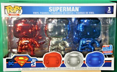 FUNKO POP! HEROES 3-PACK CHROME SUPERMAN NYCC COMICON SHARED EXCL SHIPS IN A BOX