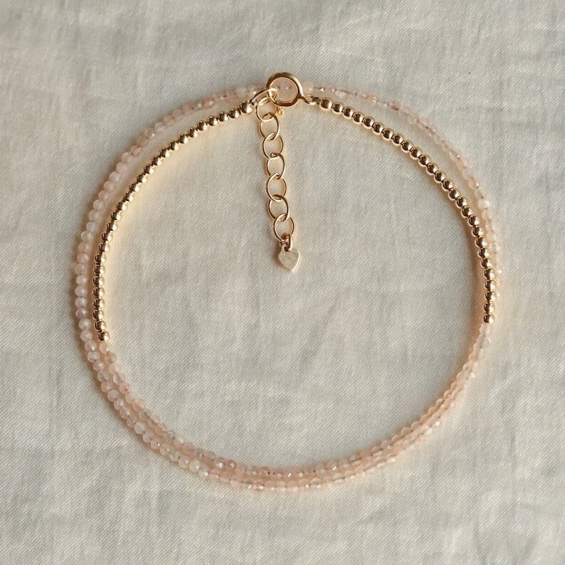 Collares rellenos de oro con cuentas redondas facetadas de piedras preciosas marrones naturales 24"" Foto 3 de 4