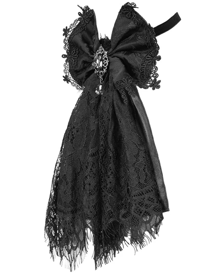 Devil Fashion Gothic Bow Cravat Jabot Tie Collar Black Jacquard Lace Steampunk - Image 2 of 4