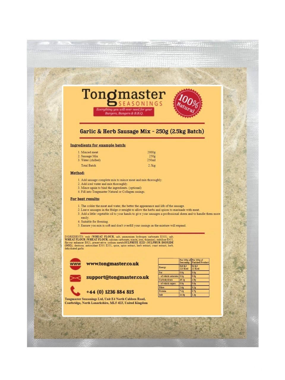 Garlic & Herb Sausage Mix - 250g (2.5kg Batch)